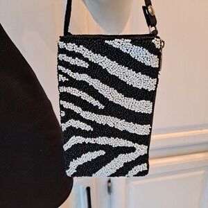 Elegant Zebra Pattern Glass Beaded Phone Wallet Bag